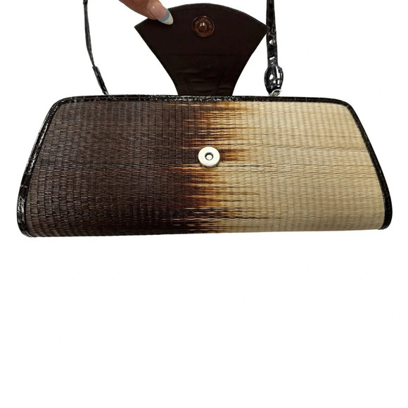 🛍️ $3/40 Le Sac Handmade Satchel Straw Leather Black  Brown Cream - Picture 2 of 6